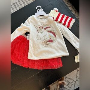 Girls unicorn sweater with matching skirt & socks